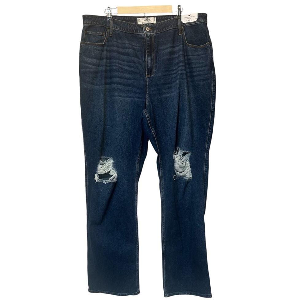 Hollister Dad Jeans Curvy Ultra High Rise Denim Blue Distressed Size W35 L33 NWT